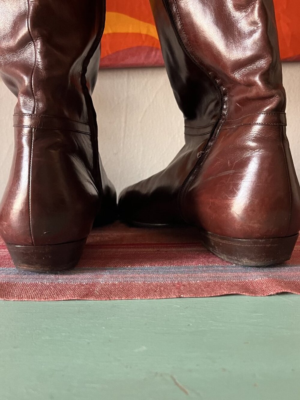 Vintage Ferragamo Low Heel Knee High Riding Boots Brown / Burgundy 9M - Picture 8 of 10